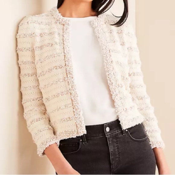 Ann Taylor cream colored textured open front cardigan. Size small. - Picture 1 of 9
